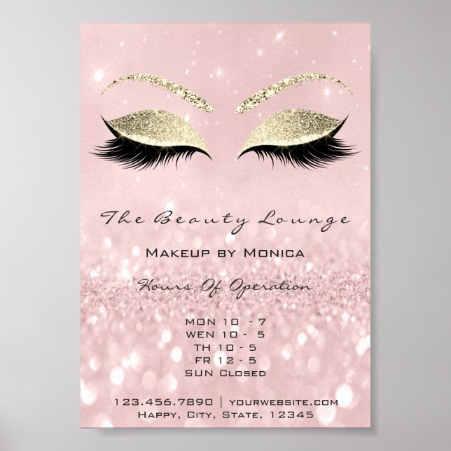 Lashes Makeup Artist Glitter Beauty Salon Pink Poster (Front)
