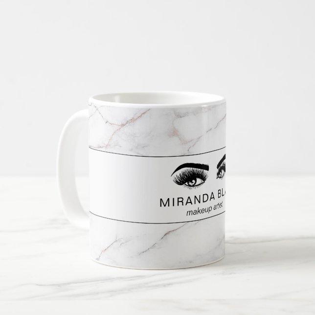 Lashes Makeup Artist Luxe White Marble Coffee Mug (Front Left)