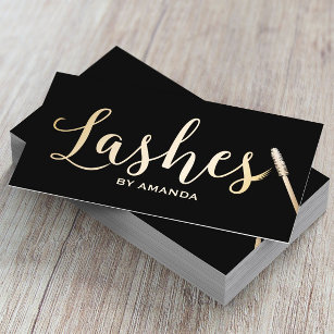 Lashes Makeup Artist Modern Black & Gold Business Card