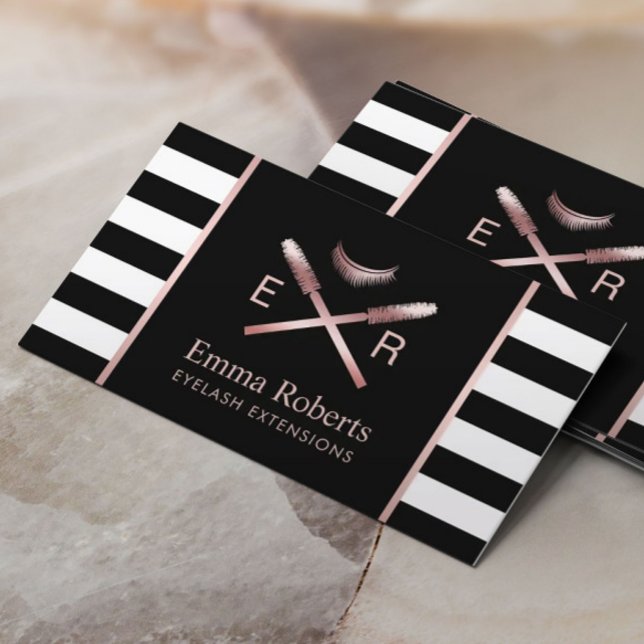 Lashes Makeup Artist Modern Black & White Stripes Business Card (Creator Uploaded)