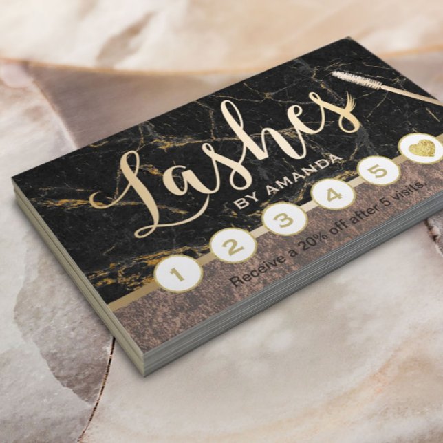 Lashes Makeup Artist Modern Marble Copper Loyalty Card (Creator Uploaded)