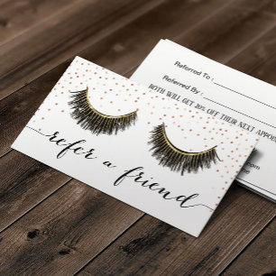 Lashes Makeup Artist Rose Gold Confetti Referral Card