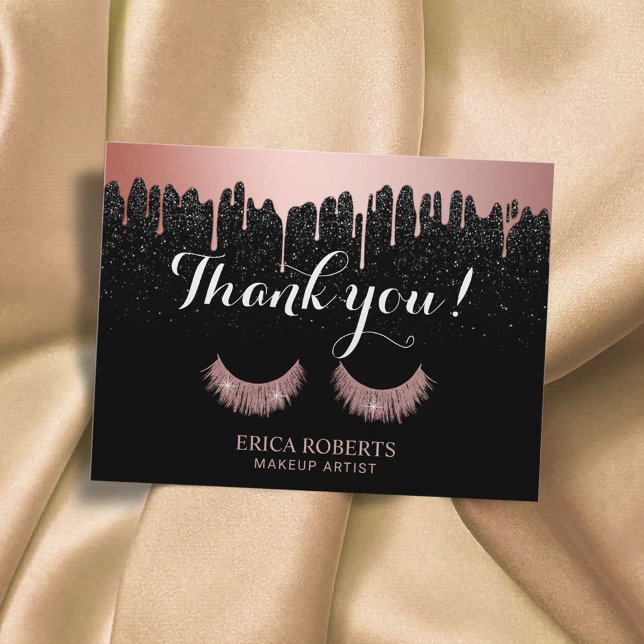 Lashes Makeup Artist Rose Gold Dripping Thank You Postcard (Creator Uploaded)