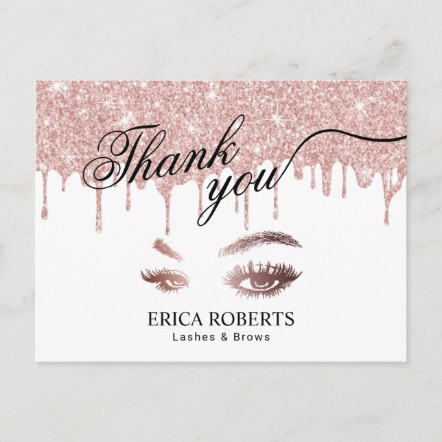 Lashes Makeup Artist Rose Gold Drips Thank You Postcard (Front)