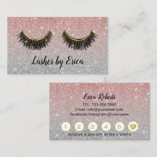 Lashes Makeup Artist Rose Gold Glitter Loyalty Card