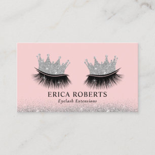 Lashes Makeup Artist Silver Crown Blush Pink Salon Business Card