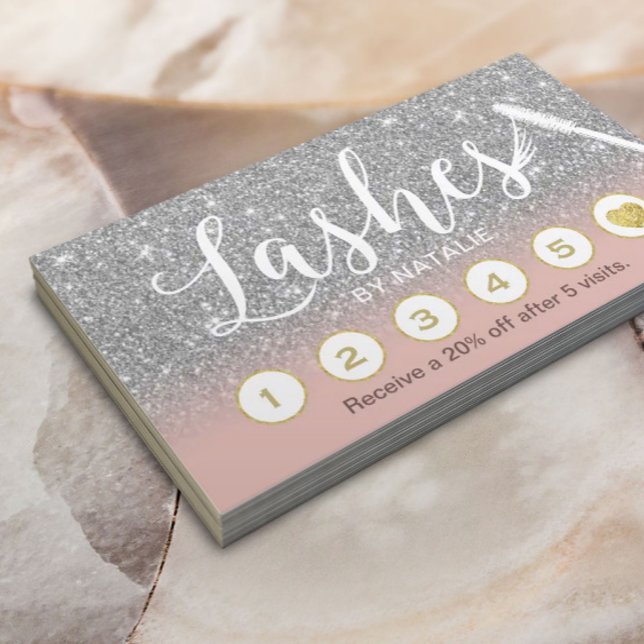 Lashes Makeup Artist Silver & Pink Loyalty Punch Card (Creator Uploaded)