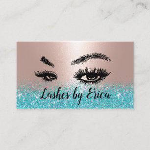 Lashes Makeup Artist Teal Rose Gold Salon Loyalty Card