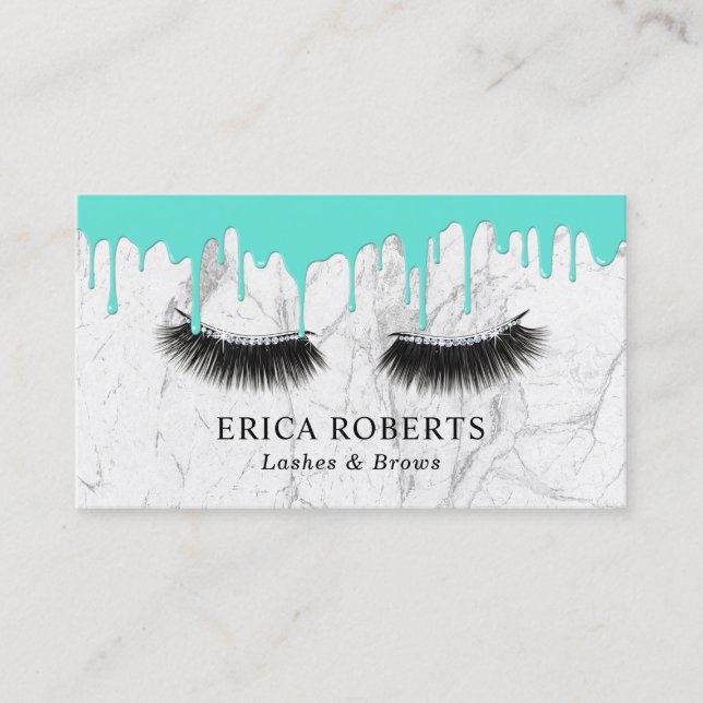 Lashes Makeup Artist Turquoise Drips Marble Loyalty Card (Front)