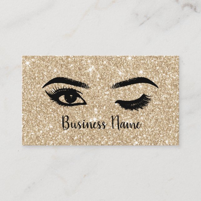 Lashes Makeup Artist Wink Eye Gold Sparkle Loyalty Card (Front)