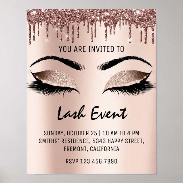 Lashes Makeup Beauty Treatment Event Drips Glitter Poster (Front)