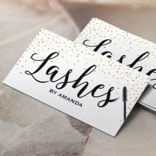 Lashes Makeup Classy Script Modern Gold Confetti Business Card