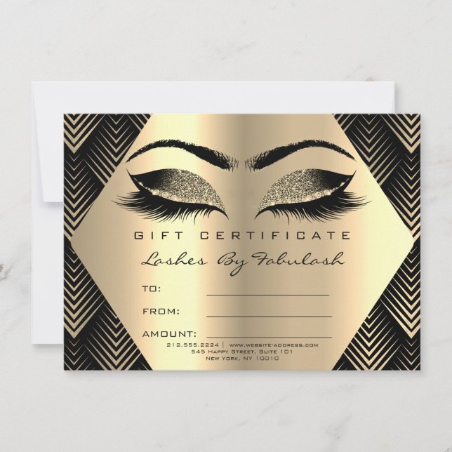 Lashes Makeup Gold Black Sepia Certificate Gift (Front)