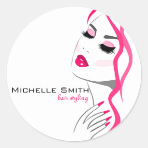 Lashes Manicure Hair Pink Girl Beauty Branding Classic Round Sticker