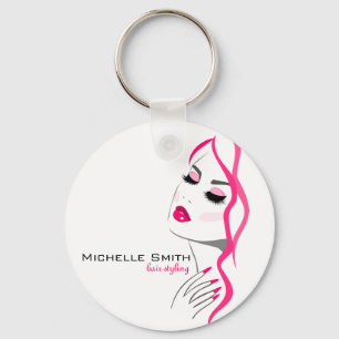 Lashes Manicure Hair Pink Girl Beauty Branding Keychain