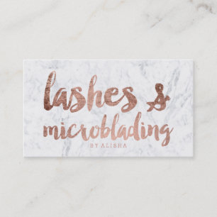 Lashes microblading faux rose gold script marble business card