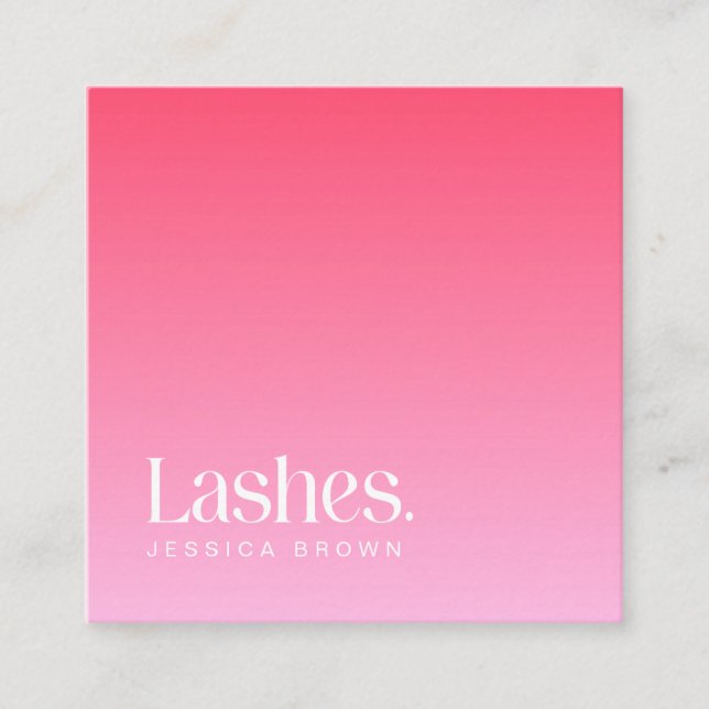 Lashes Modern Minimalist Elegant Pink Square Business Card (Front)