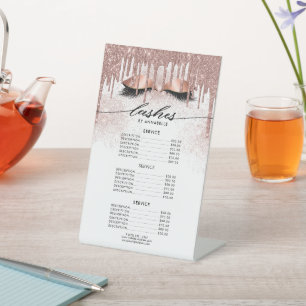 Lashes Modern Rose Gold Price List   Pedestal Sign