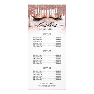 Lashes Modern Rose Gold Price List Rack Card