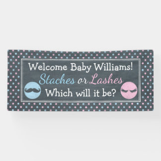 Lashes or Staches gender reveal banner. Banner