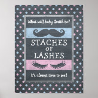 Lashes or Staches gender reveal poster