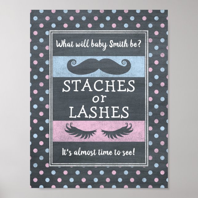 Lashes or Staches gender reveal poster (Front)