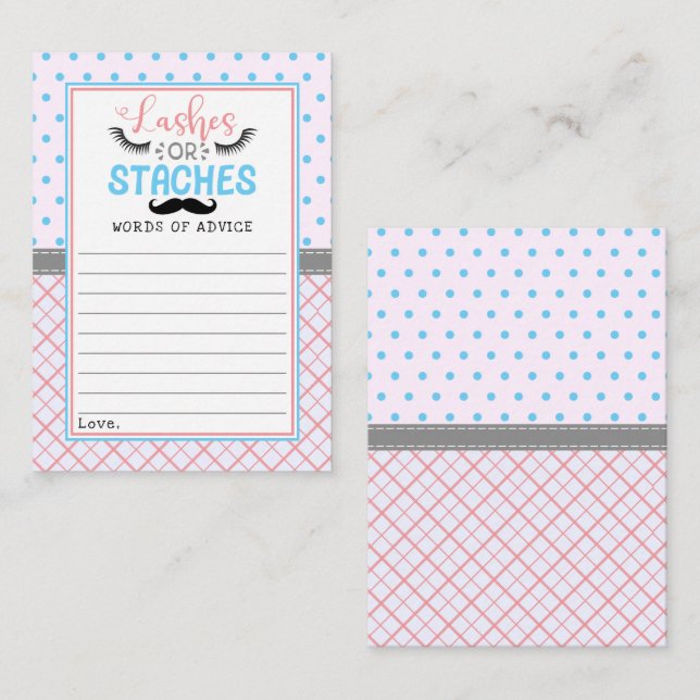 "Lashes Or Staches" Modern Gender Reveal Party Advice Card (Front/Back)