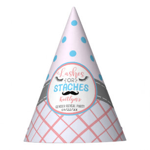 "Lashes Or Staches" Modern Gender Reveal Party Hat