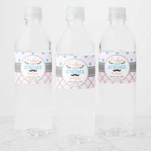 "Lashes Or Staches" Modern Gender Reveal Party Water Bottle Label
