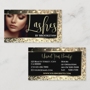 Lashes Photo Template Golden Sparkling Glitter  Business Card