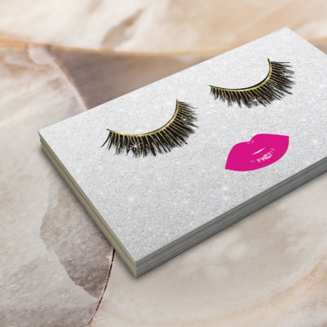 Lashes & Pink Lips Makeup Artist Silver Beauty Business Card (Creator Uploaded)