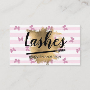 Lashes   Pink Stripes and Butterflies   Gold Foil Appointment Card