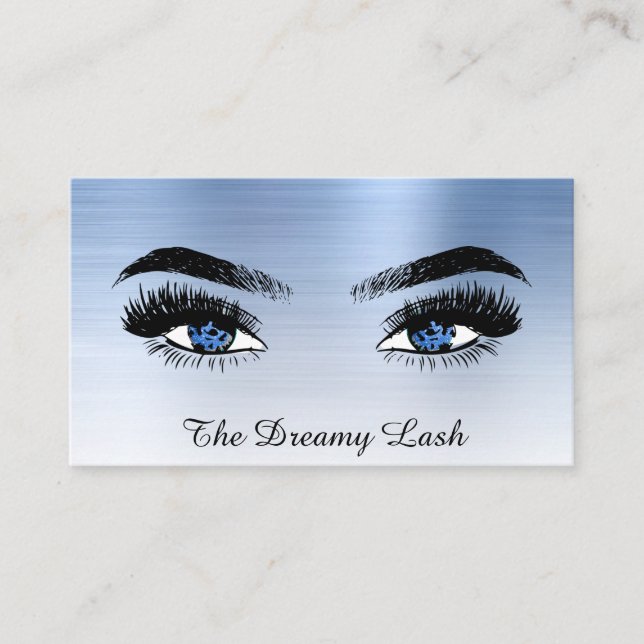 *~* Lashes QR Brows Extensions BLUE glitter Business Card (Front)
