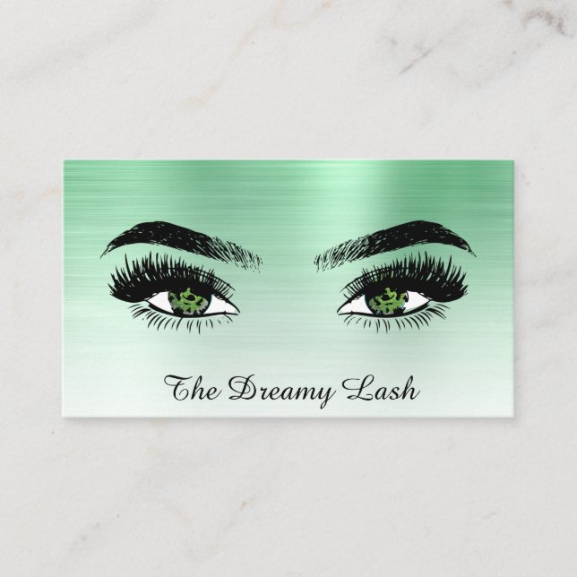 *~* Lashes QR Brows Extensions GREEN glitter Business Card (Front)