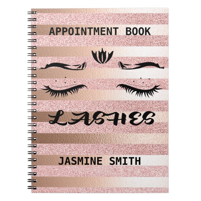 Lashes Rose Gold Glitter Appointment Planner Notebook (Front)