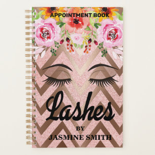 Lashes Rose Gold Glitter Floral Appointment Planner