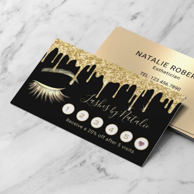 Lashes Salon Makeup Artist Gold Drips Loyalty Card (Creator Uploaded)