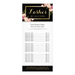 Lashes Script Pink Floral Makeup Price List Rack Card