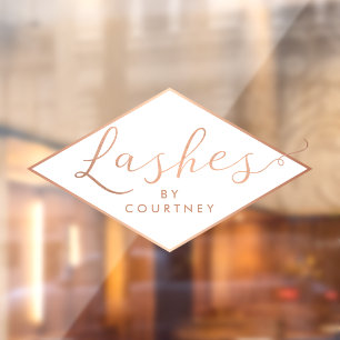 Lashes Script Text Rose Gold/White Window Cling
