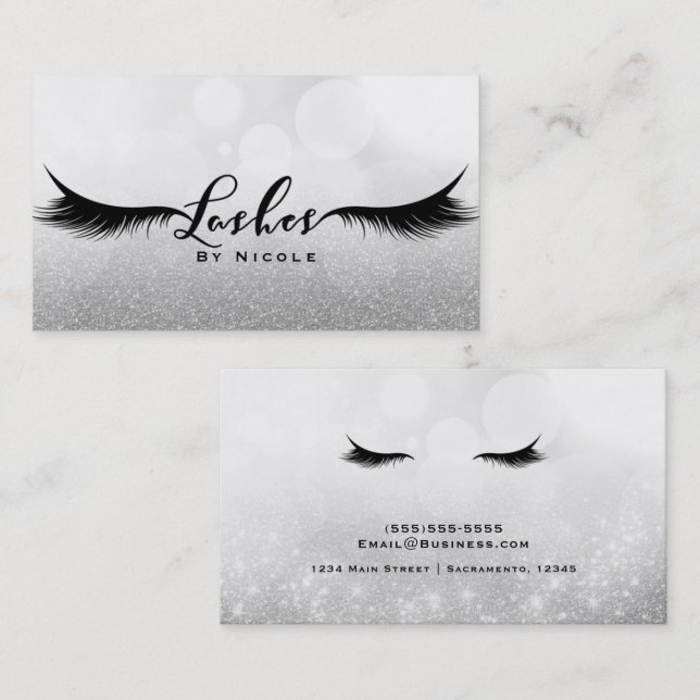 Lashes Silver Sparkle Glamour Eyelashes Makeup Business Card (Front/Back)