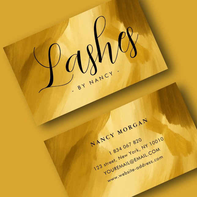 Lashes Typography Gold brush stroke  Business Card (Creator Uploaded)