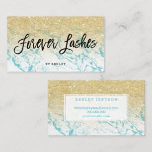 Lashes typography gold glitter marble business card