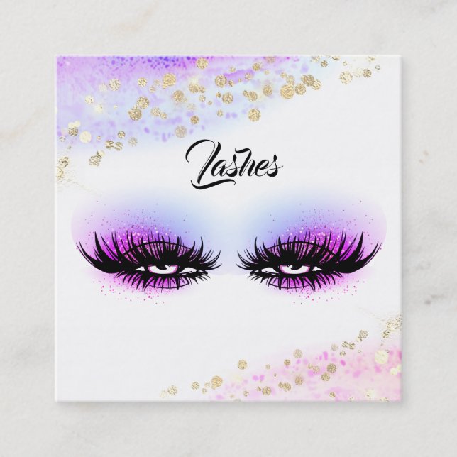 *~* LASHES Watercolor Abstract Pastel Glitter Pink Square Business Card (Front)