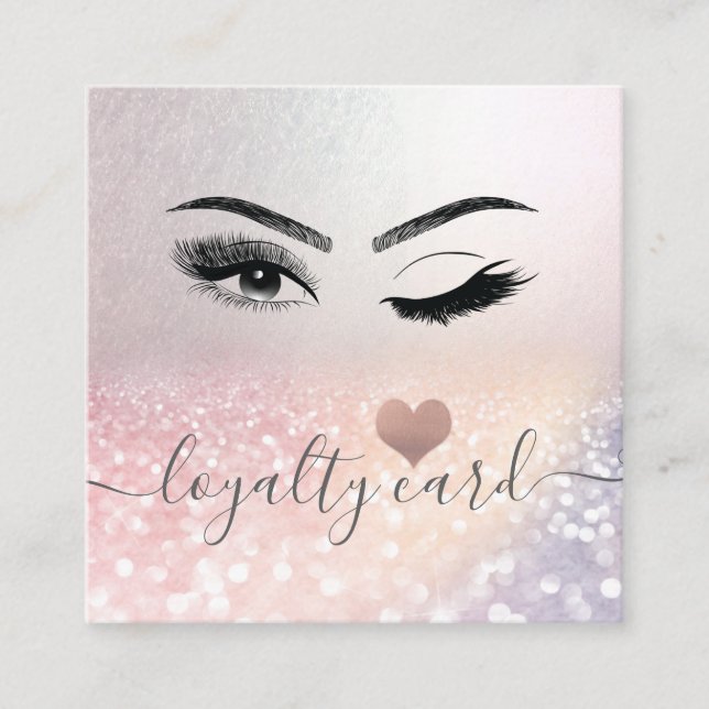 Lashes wink glittery rose gold heart loyalty card (Front)