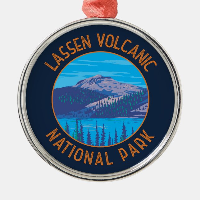 Lassen Volcanic National Park Retro Distressed Metal Ornament (Front)