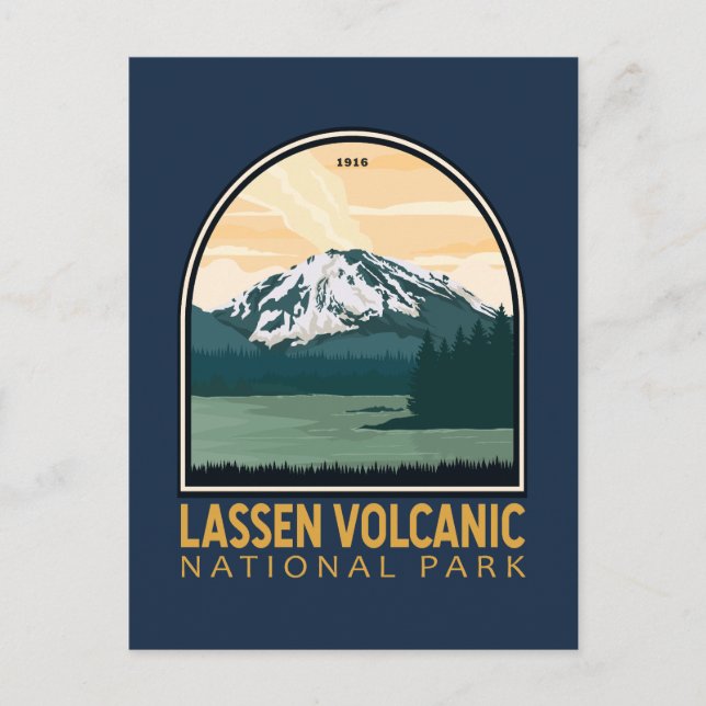 Lassen Volcanic National Park Vintage Emblem Postcard (Front)