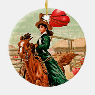 Lasso my heart Vintage Valentine Ceramic Ornament