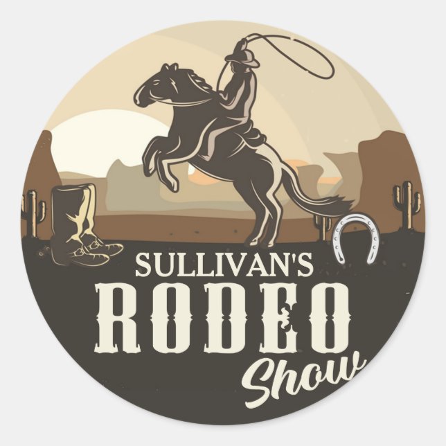 Lasso Roping Roundup ADD NAME Western Rodeo Show Classic Round Sticker (Front)