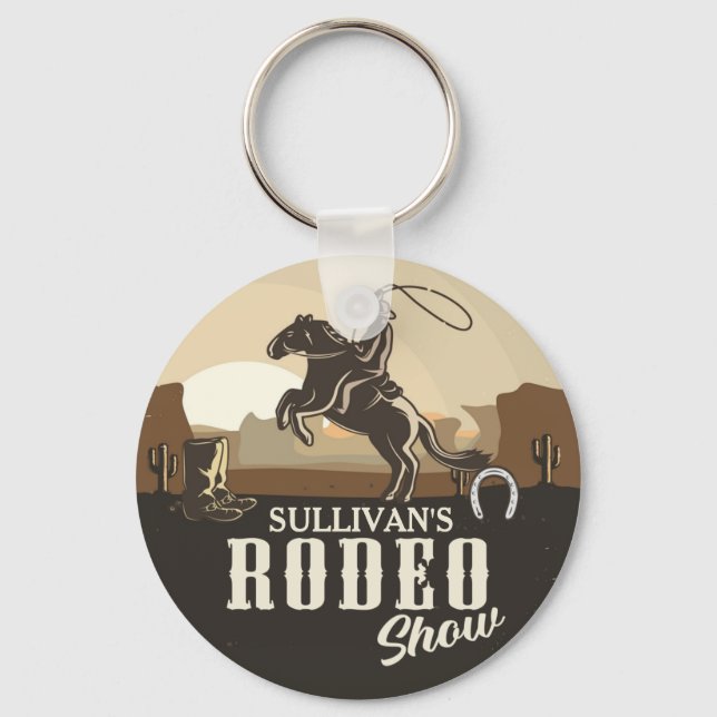 Lasso Roping Roundup ADD NAME Western Rodeo Show Keychain (Front)
