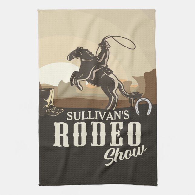 Lasso Roping Roundup ADD NAME Western Rodeo Show Kitchen Towel (Vertical)